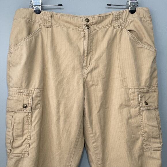 Ralph Lauren Cargo Cropped Pants Plus Size 18W Khaki Utility Outdoors Y2K Baggy - Picture 2 of 10